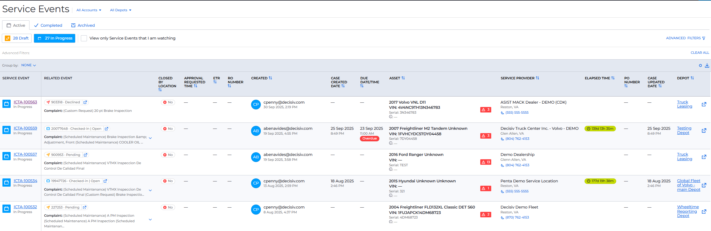 View Service Events – Decisiv